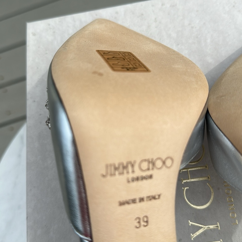 Jimmy Choo Silver Leather Teja Embellished Heels - Picture 11 of 12